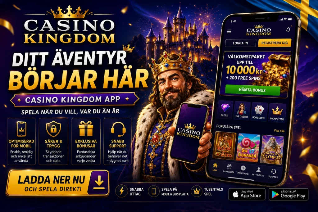 Casino Kingdom App Sverige med mobilcasino, smartphone-spel, slots, live casino, bonusar och säker spelupplevelse för svenska spelare