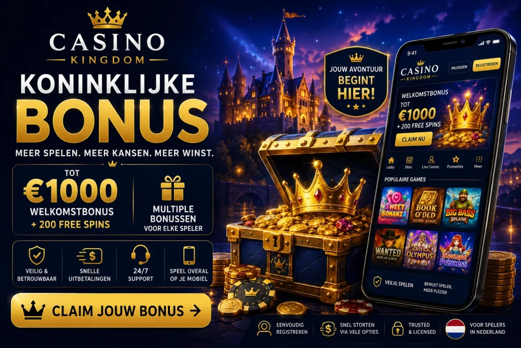 Casino Kingdom Bonus Nederland met welkomstbonus, free spins, mobiel spelen en promoties voor Nederlandse online casino spelers