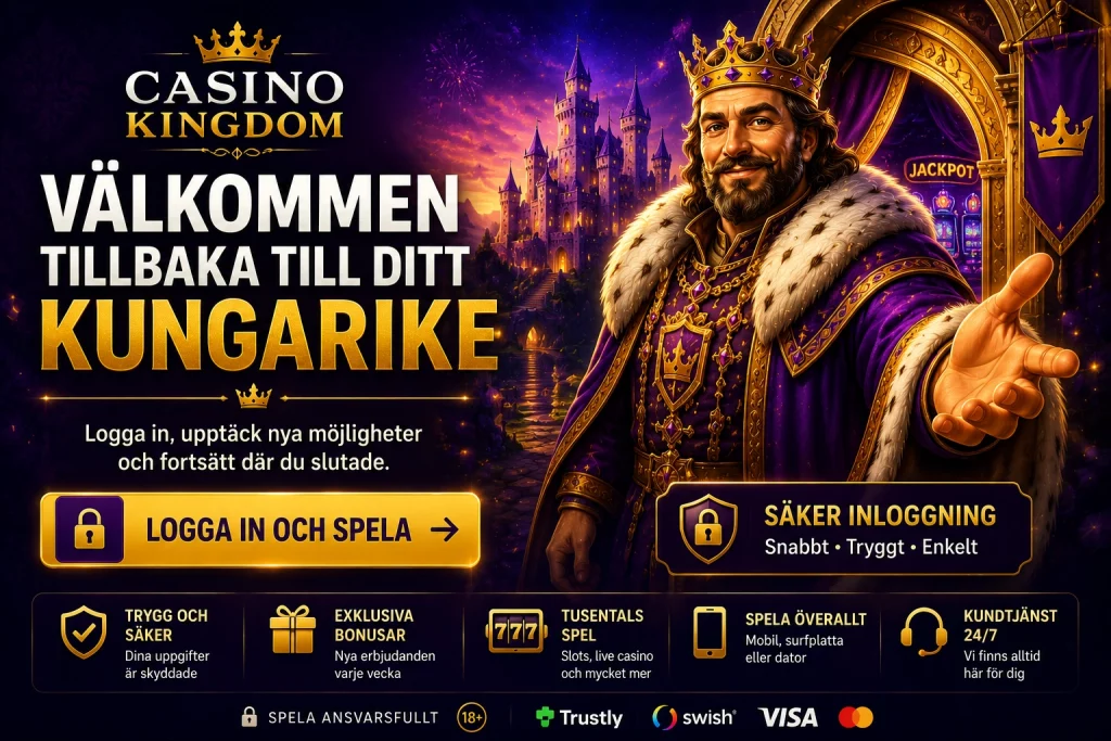 Casino Kingdom Login Sverige med säker inloggning, mobil åtkomst, snabb kontohantering, bonusöversikt och online casino för svenska spelare
