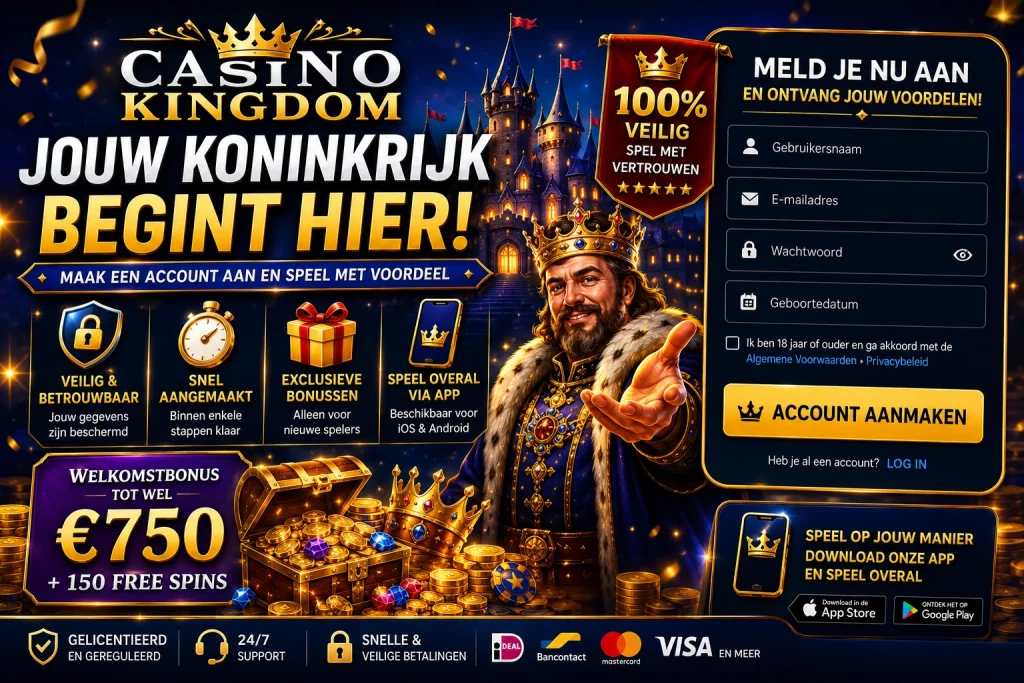 Casino Kingdom Sign Up Nederland met snelle registratie, welkomstbonus, mobiel account aanmaken en veilige online casino toegang